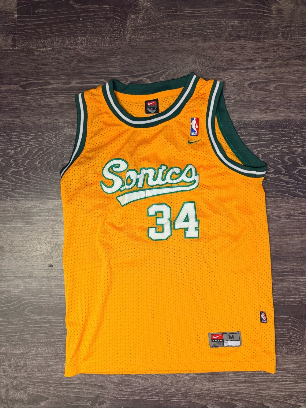 Vintage Nike Ray Allen Seattle SuperSonics #34 Yellow NBA Jersey Men’s M
